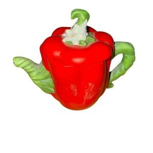 Maruhon Ware Vintage Red Bell Pepper Decorative Teapot w/ Lid ceramic porcelain